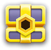 A yellow and purple square with a black center

Description automatically generated